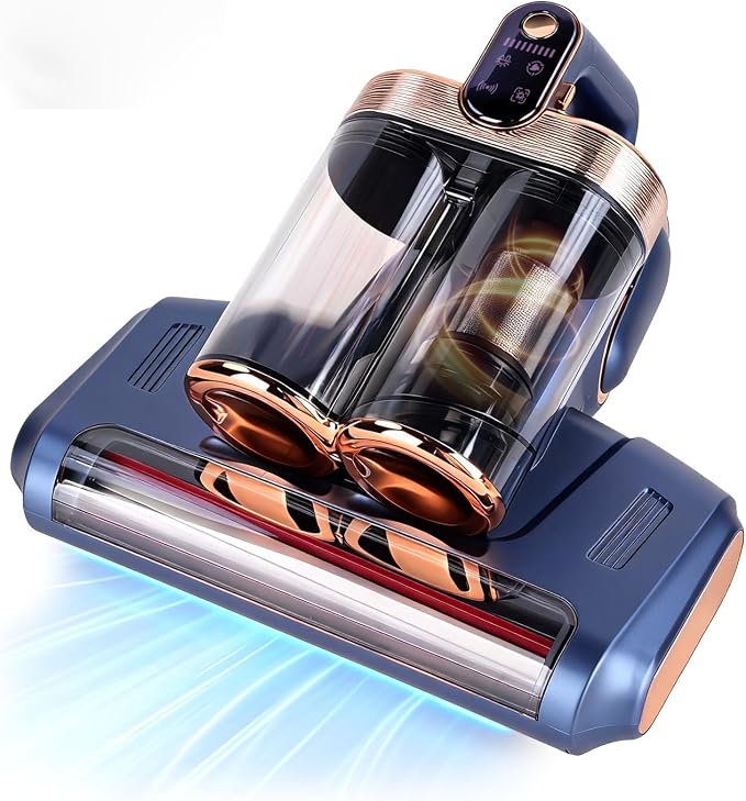 Cordless Mattress Vacuum Cleaner with 253.7nm UV-C Light, Deep Blue | 16Kpa Handheld Bed Vacuum, Ultrasonic, Widened Suction, Low Noise, HEPA Filtration for Mattress Sofa Couch Pet Hair.