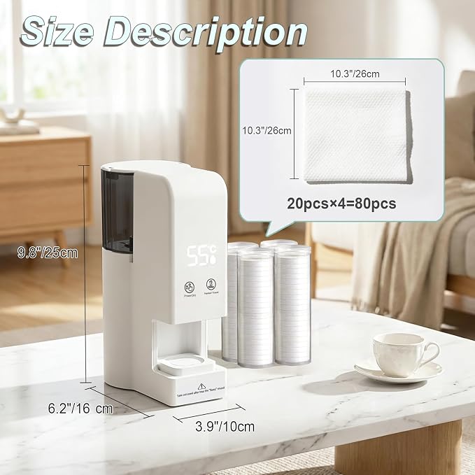 Hot Face Towel Heater Machine,5-Second Fast Automatic Disposable Towel Warmer, 55℃ Constant Temperature for Home Facial Treatments,Spa,Cleaning (Includes 80 Compressed Towels)