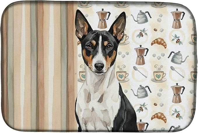 Caroline's Treasures Black and White Basenji Coffee Bar Dish Drying Mat Absorbent Dish Drying Mat Pad for Kitchen Counter Dish Drainer Mat for Countertop, 14 x 21", Multicolor