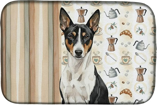 Caroline's Treasures Black and White Basenji Coffee Bar Dish Drying Mat Absorbent Dish Drying Mat Pad for Kitchen Counter Dish Drainer Mat for Countertop, 14 x 21", Multicolor