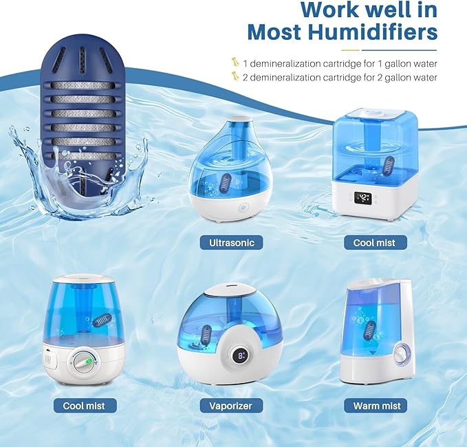 12- Pack Demineralization Cartridge for Humidifier | Compatible with HoMedics Ultrasonic Humidifier and Most Humidifiers, Prevent Hard Water Build-Up, Reduces White Dust, Purifies Water, Part UHE-HDC4