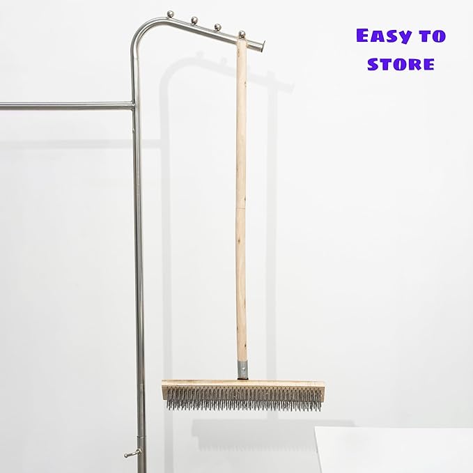 Stainless Steel Deck Scrub Brush Broom with Long Handle -Scrubber Brush with Pole, Stiff Metal Bristle Brush for Removing Weed Moss Outdoor Floor Scrub Brush for Patio, Deck, Garden