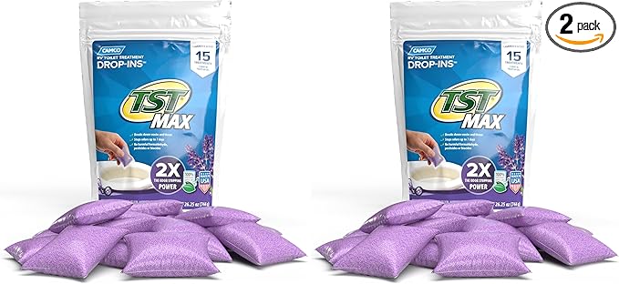 Camco TST MAX RV Toilet Treatment Drop-INs | Control Unwanted Odors and Break Down Waste and Tissue | Septic Tank Safe | Lavender Scent | 30-pack (41559)