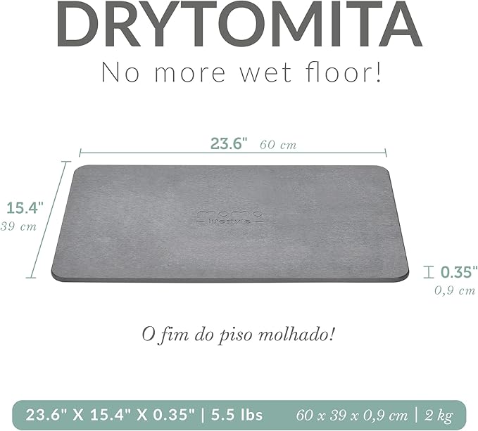 Momo Lifestyle Stone Bath Mat Drytomita – Quick Drying Diatomaceous Earth, Ultra Absorbent 23.6" X 15.4" Graphite Gray