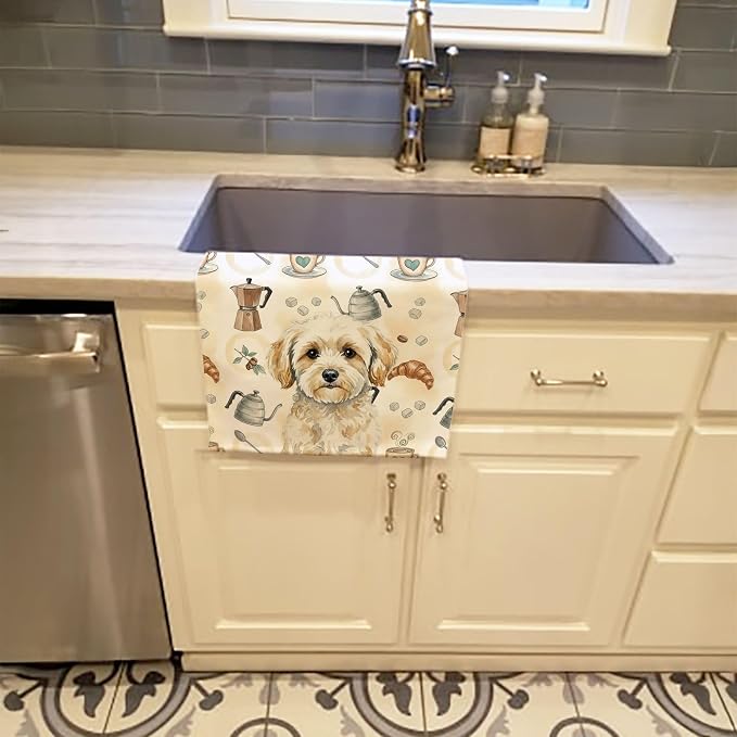 Caroline's Treasures Maltipoo Coffee Bar Kitchen Towel Velour Plush Front and Cotton Loop Back Machine Washable