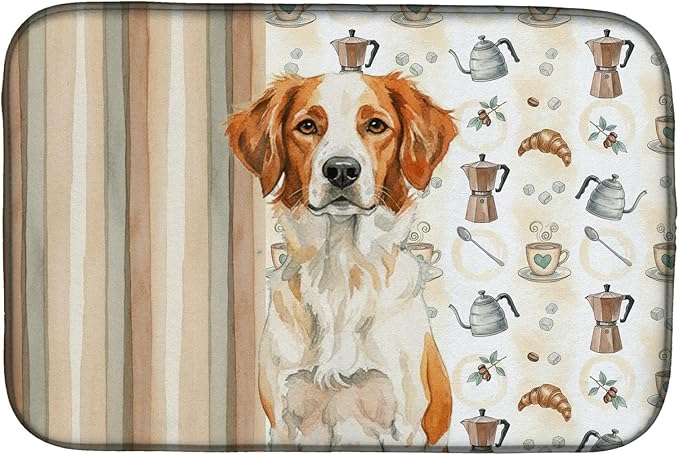 Caroline's Treasures Orange and White Brittany Coffee Bar Dish Drying Mat Absorbent Dish Drying Mat Pad for Kitchen Counter Dish Drainer Mat for Countertop, 14 x 21", Multicolor