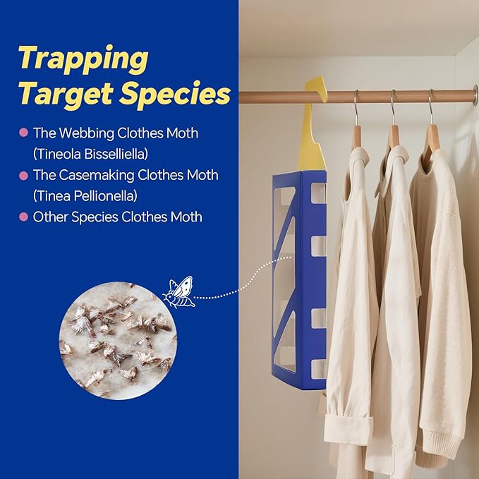 Clothes Moth Traps with Powerful Pheromones, Natural & Odor-Free Sticky Moth Traps for Clothes & Closets, Refillable 6-Pack