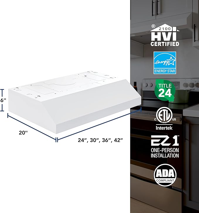 Broan-NuTone 30-Inch White Under Cabinet Range Hood- Trusted Quiet Power with 350 CFM, 1.5 Sones for Effective Everyday Kitchen Ventilation