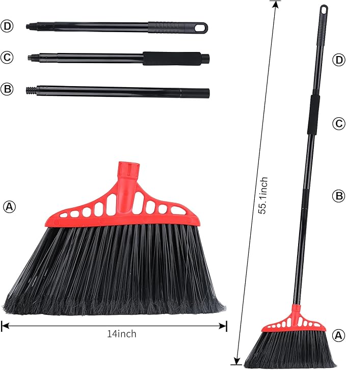 Tiumso Upgrade Broom and Dustpan Set with 51'' Long Handle, Large Upright Brooms and Dust Pans, Heavy Duty Broom, Outdoor Brooms for Patio Kitchen Shop Sidewalk