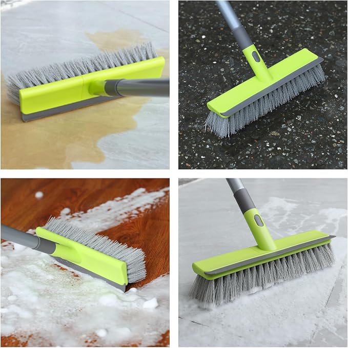 Floor Scrub Brush and 2Pack 24-inches Push Brooms, 2 in 1 Floor Brush and 24" Outdoor Push Broom Brush for Floor Cleaning