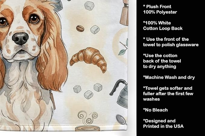 Caroline's Treasures Blenheim Cavalier Spaniel Coffee Bar Kitchen Towel Velour Plush Front and Cotton Loop Back Machine Washable