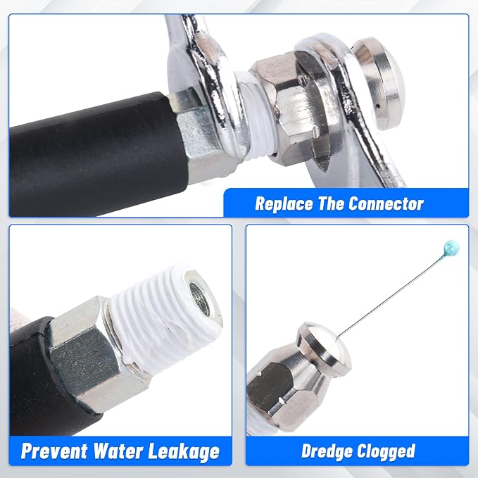 Sewer Jetter Kit 100FT for Pressure Washer 5800PSI Drain Cleaner Hose 1/4" NPT Corner Rotating and Button Hose Sewer Jetting Nozzle Waterproof Tape Pearl Corsage Pin with 2 Spanner