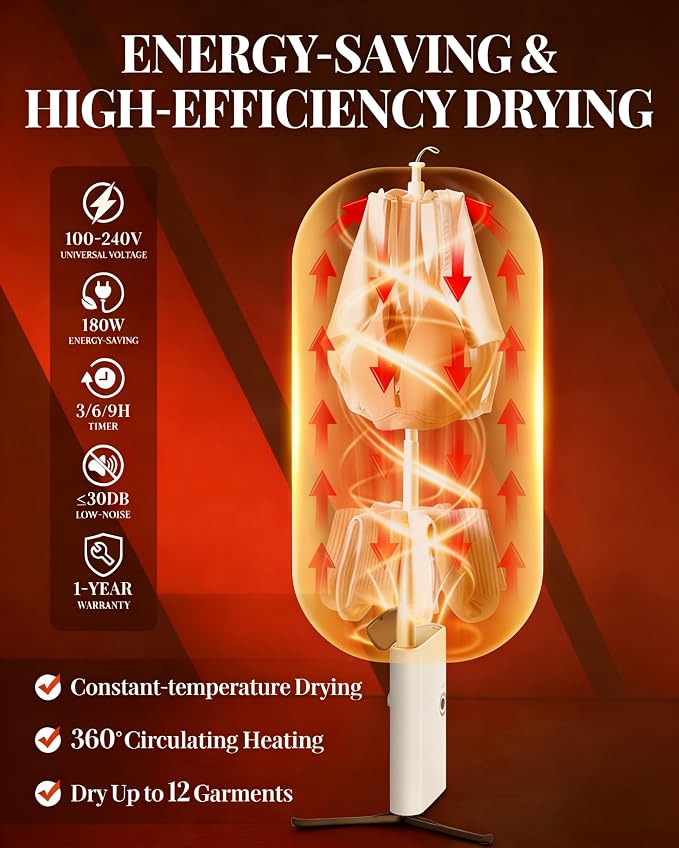 Portable Dryer for Clothes, 3/6/9-Hr Timer, Fragrance Disc, UV Care Light | Mini Compact Foldable Clothes Dryer Machine, Low Noise, Energy Saving, for Laundry Apartment RV Hotel Dorm