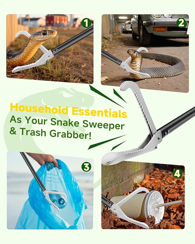 Snake Grabber Tool, 59in Professional Snake Tongs, All-Aluminum Alloy Reptile Catcher Grabber with Anti-Slip Grip, Wide Jaw Multi-Function Handling Tool with Lock