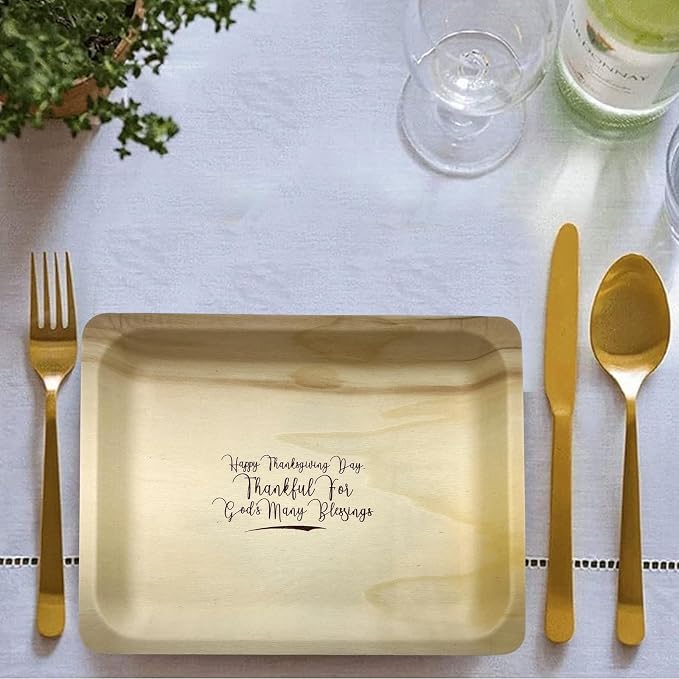 10" Wooden Plates with "Thankful for God's Blessings" Custom Print - Pack of 25ct