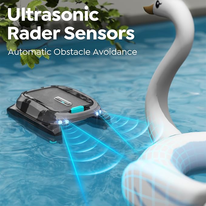 Pleco SK01 Solar Powered Pool Skimmer Robot with APP, Auto Surface Cleaning, 24/7 Cleaning, Dual Charging Modes, Obstacle Avoidance, Large Filter, Ideal for Most Pool Surfaces(Black Blue)