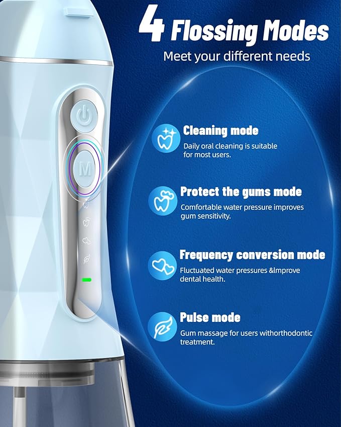 Water Flosser and Electric Toothbrush Combo,2-1 Oral Clean Kit, 5-Speed Sonic Electric Toothbrush & 4-Speed Portable Water Flosser to Clean Teeth and Protect Gum Health, IPX7 (Blue-Set)