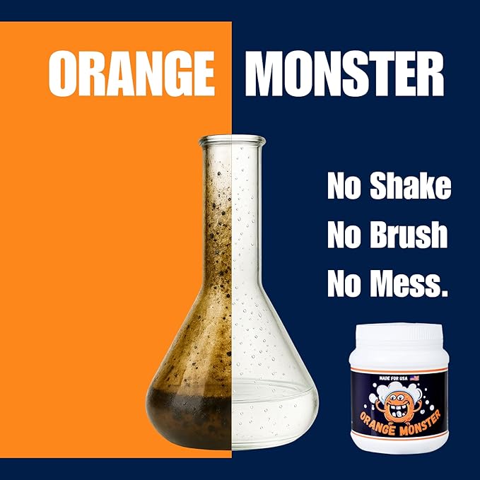 Orange Monster Simple Powder Glass Cleaner, No Scrubbing Soak & Rinse Formula, Removes Tough Resin, Residue & Buildup, 1 lb Jar Bulk Size, Works on Glass, Metal & Ceramic Surfaces, Citrus Scent