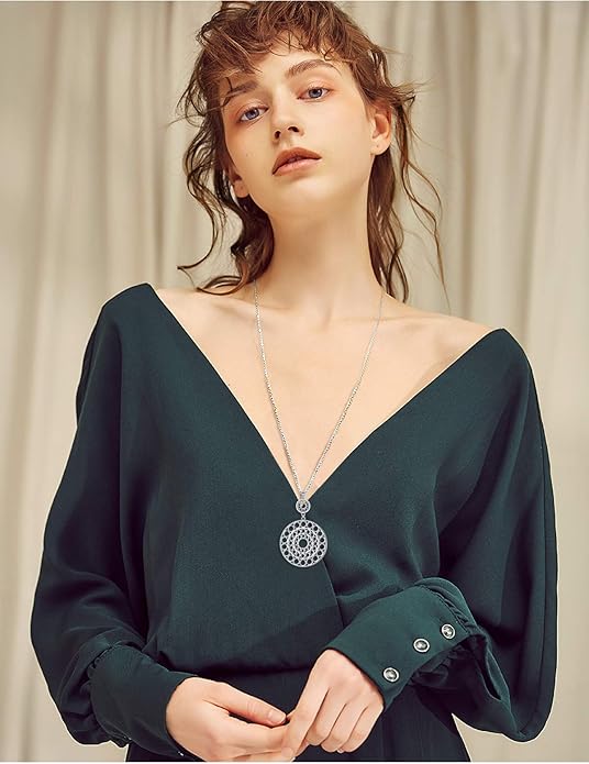 S925 Sterling Silver Long Chain Sweater Necklace for Women Statement Pendant Fringe Necklaces Jewelry Gift