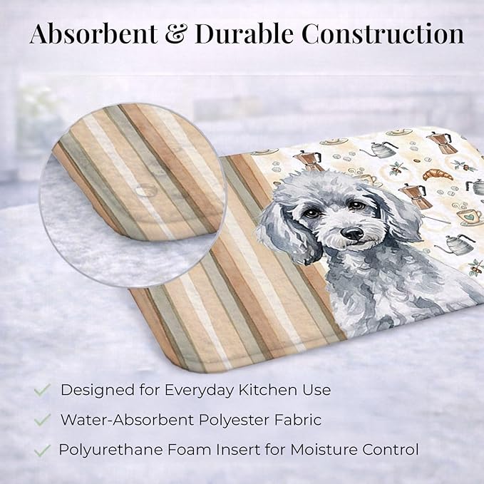 Caroline's Treasures Miniature Silver Poodle Coffee Bar Dish Drying Mat Absorbent Dish Drying Mat Pad for Kitchen Counter Dish Drainer Mat for Countertop, 14 x 21", Multicolor
