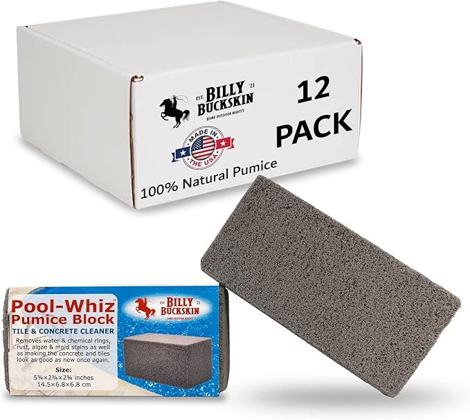 Pool-Whiz Pumice Block for Pool (12-Pack) | Pool Tile & Concrete Cleaner | Pumice Stone for Cleaning Spas, Water Features & Bathroom Floors | Cleaning Block for Rust & Stains by Billy Buckskin