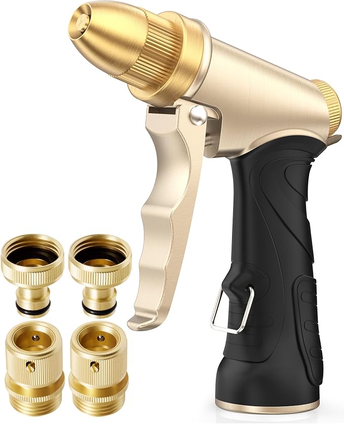 RAINPOINT Brass Garden Hose Nozzle & Quick Connect Kit, High-Pressure Sprayer Set