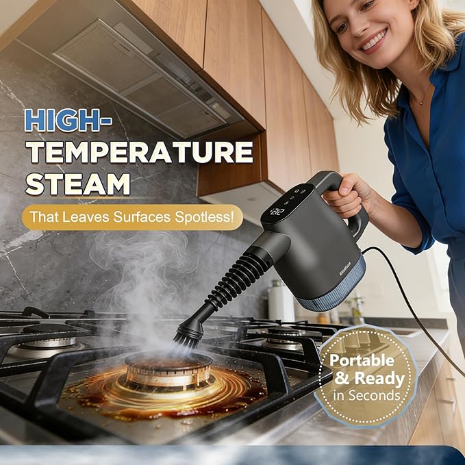 Handheld Steam Cleaner, 3S Fast Heating Pressurized Steamer with Smart Touchscreen, 1350W Portable Steam Cleaner for Home Grout Tile Grease Kitchen Bathroom Car Detailing, Continuous Refill