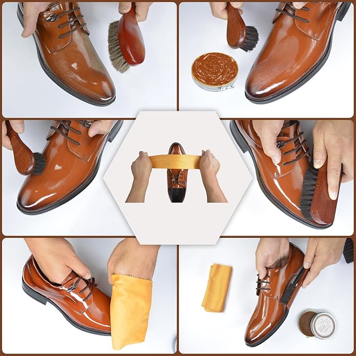 Shoe Cleaning Kit,13 Pcs Leather Boot Care Kit, Shoe Polish, Mink Oil, Shine Cloths, Shoe Brushes, Shoe Horn, and More for Leather Boot Care and Cleaning, Leather Polish Kit Gift for Men Women