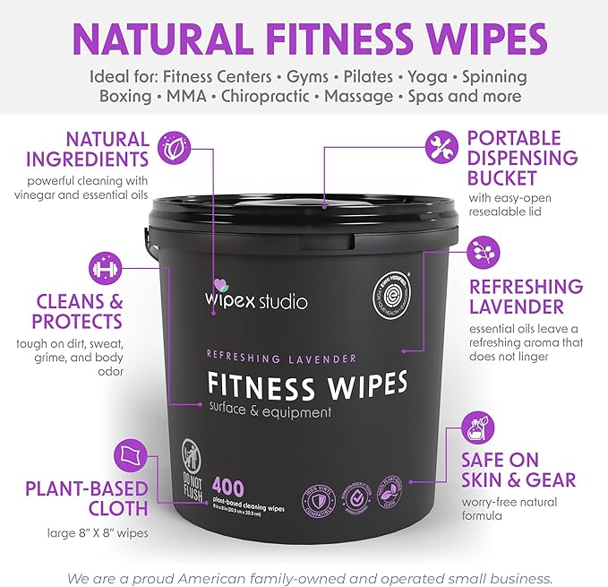 Wipex Fitness Wipes Bundle - Get 3 Buckets (1) Lemongrass, (1) Lavender, (1) Hand Sanitizing BZK, all Plant-Based Cloth, Great for Yoga Studios, Wellness Centers, and Gyms, 400 Ct (Pack of 3)