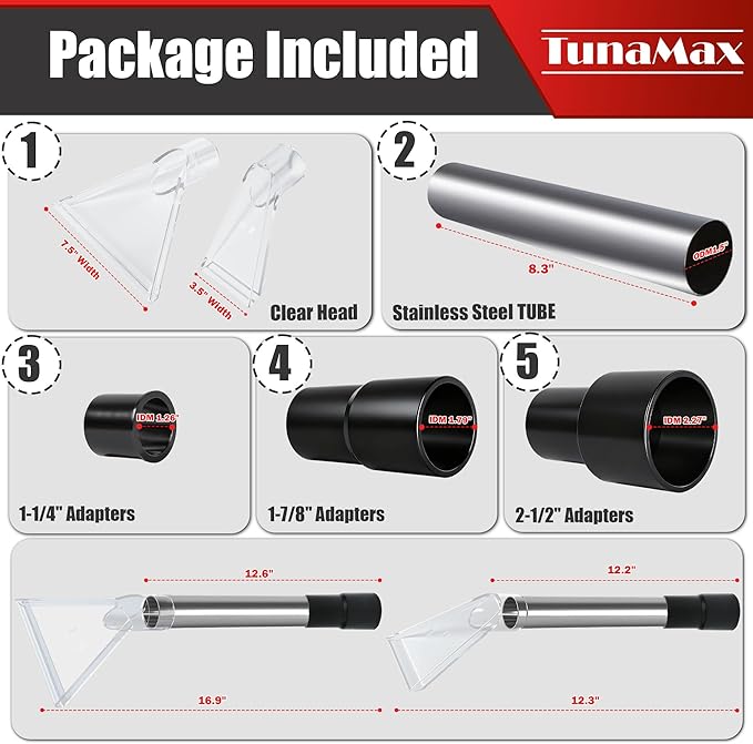 TunaMax Universal Work with All Shop Vacs Clear Extractor Attachment with 1-1/4" & 1-7/8" & 2-1/2" Adapters for Upholstery & Carpet Cleaning & Auto Detailing