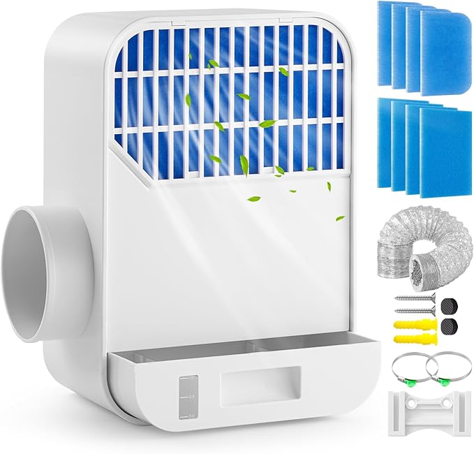 3-in-1 Indoor Dryer Vent Kit with 8-Layer Filter & 10FT Hose – Lint Trap Box with Water Drawer System, Easy Install for Electric Dryers, Improves Air Quality