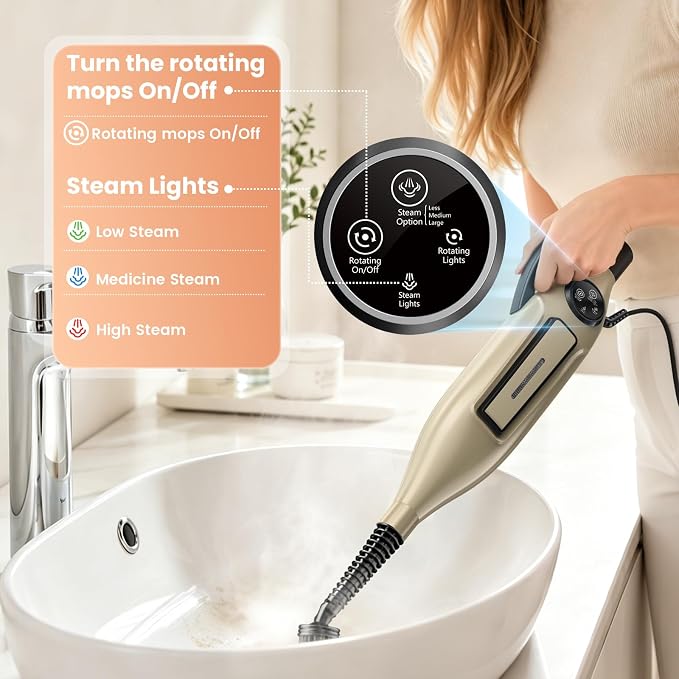 DEVOAC VM6 Scrubbing Steam Mop with Rotating Mop Pads, 10 in 1 Steam Mop, Lightweight Spin Mop & 3 Steam Modes for Hard Floor Laminate Marble Floors (Auster)