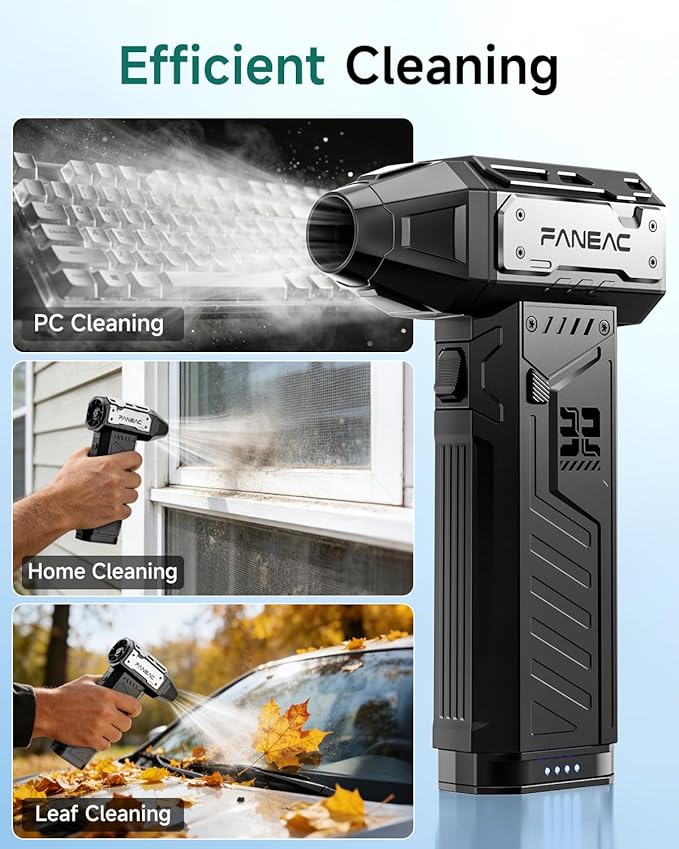 Electric Air Duster - 2 x Battey Pack Swappable, 150,000 RPM Compressed Air Blower, 3-Speed Cordless Air Duster for PC Cleaning, Canned Air Replacement with Fast Charging