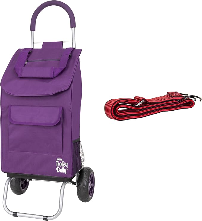 dbest Products Trolley Dolly Purple Bungee Cord Bundle Foldable Shopping cart for Groceries with Wheels and Removable Bag and Rolling Personal Handtruck Standard, 1 Unit