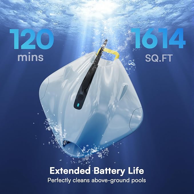 LVKE Cordless Robotic Pool Cleaner, Automatic Pool Vacuum with Upgraded Obstacle Crossing, 120 Mins, Double Filters, Dirt Lock Technology, LED Indicator, Ideal for Above Ground Flat Pools, Green
