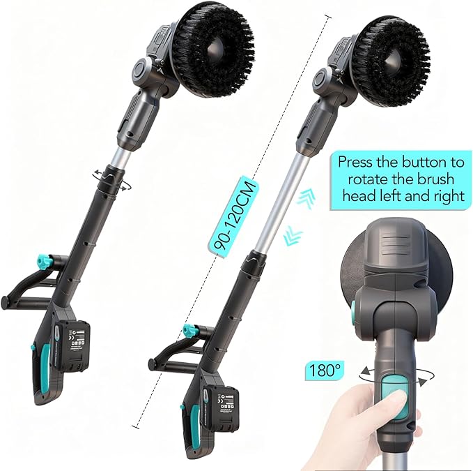 20V Cordless Electric Spin Scrubber with Replaceable Battery & Long Handle - Includes 8 Replaceable Brush Heads for Bathroom, Tile, Grout, Shower, Bathtub, Kitchen, Car & Outdoor Cleaning