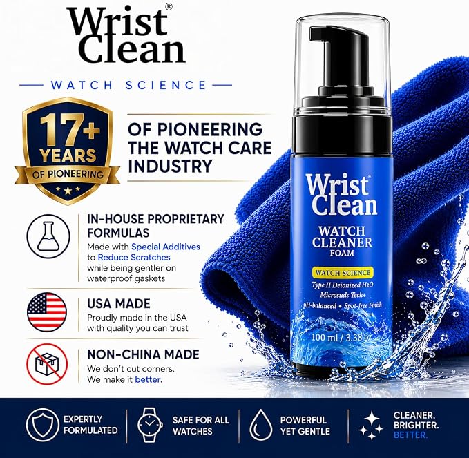 Deluxe Watch Cleaning Kit with Microsuds Tech | Watch Cleaner 50ML Foam, 4oz Refill, Large Watch & Jewelry Cleaner Cloth, Jewelry Cleaning Brush | USA Made (5 piece set)