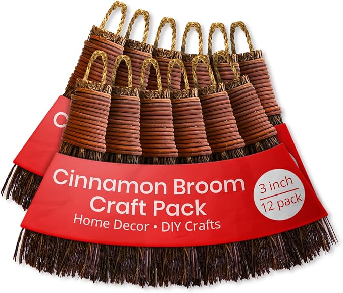 Cinnamon Broom - Cinnamon Scented 6in (12 Pack) Mini Broomsticks - Decorative Broom for Door Protection