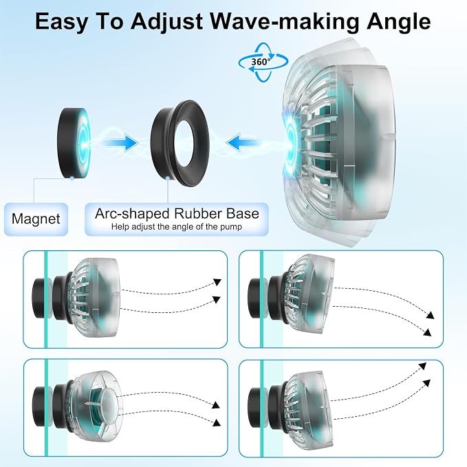 hygger Mini Wave Maker For Aquarium, Ultra-quiet Transparent Wavemaker With Controller, Adjustable Flow Magnetic DC 24V 1200GPH Powerhead, Circulation Pump For 50-100Gallon Freshwater Coral Reef Tank