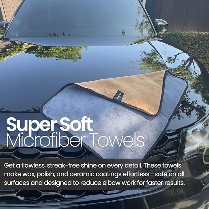 Olvera's Super Plush Microfiber Towels. Ideal for Ceramic Coating, Waxing, Polishing & Quick Detailers | Streak-Free & Gentle on Paint, Ultra-Soft Car Detailing Towel, Delicate Paint Microfiber Towel
