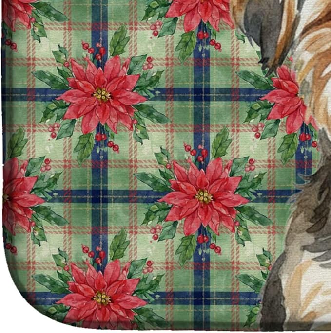 Caroline's Treasures Yorkiepoo Christmas PoinsettIas Dish Drying Mat Absorbent Dish Drying Mat Pad for Kitchen Counter Dish Drainer Mat for Countertop, 14 x 21", Multicolor