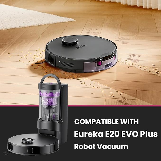 19 Packs Accessories Kit for Eureka E20 Evo Plus (NOT for E20 Plus) Robot Vacuum Cleaner, 2 Rubber Brushs, 4 HEPA Filters, 6 Mop Pads, 6 Side Brushes, 1 Cleaning Brush