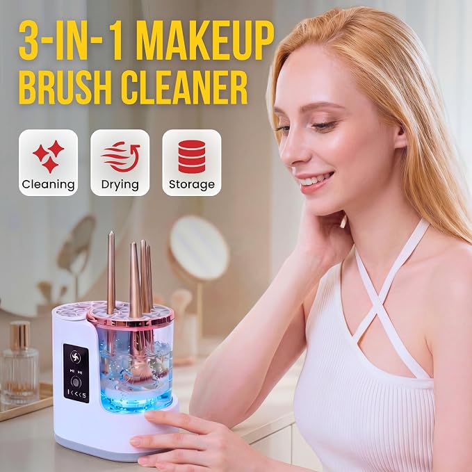 Electric Makeup Brush Cleaner & Dryer Machine – Automatic Deep Cleaning & Smart Drying, Portable One-Button Makeup Brush Cleaner for All Brush Sizes, Gift for Makeup Lovers
