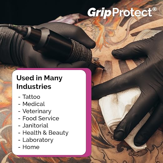 GripProtect® Precise Black Nitrile Gloves, Exam, 4 Mil, Food, Home, Cleaning, Medical/Dental, Tattoo (Small, 100)