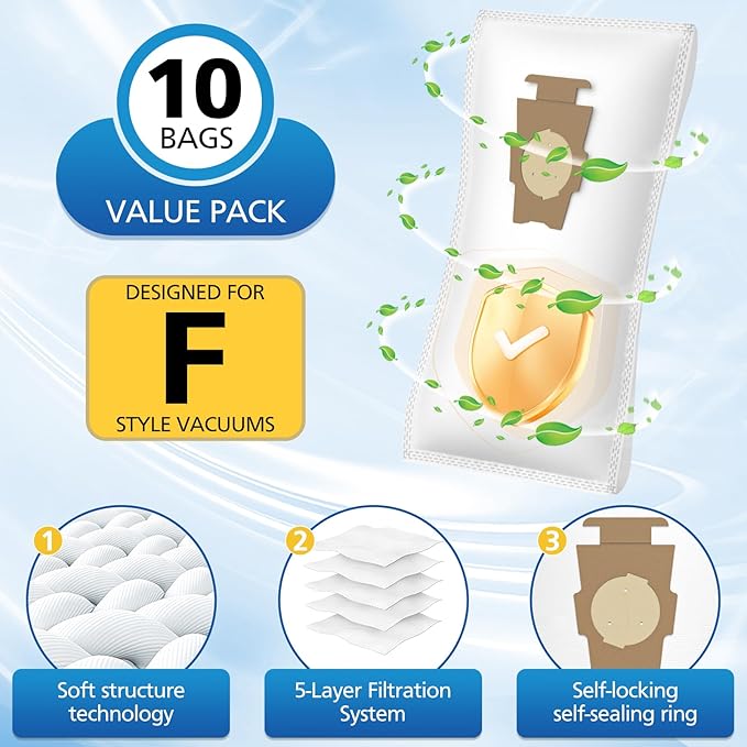 15 + 5 Pack Compatible with Vacuums 204811 Filter Plus Bags Universal Cloth Bags and Belts 301291 for F-Style and Twist-Style, and All Models Generation 4 - Sentria II 204814