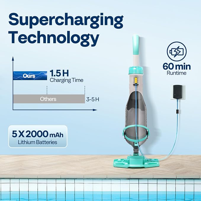VIVOHOME Cordless Hot Tub Vacuum with Telescopic & Extension Poles 9.12ft, 18.5 GPM Suction, 60-Min Run Time, Handheld Cleaner Rechargeable with Battery Indicator for Pools/Spas- Green