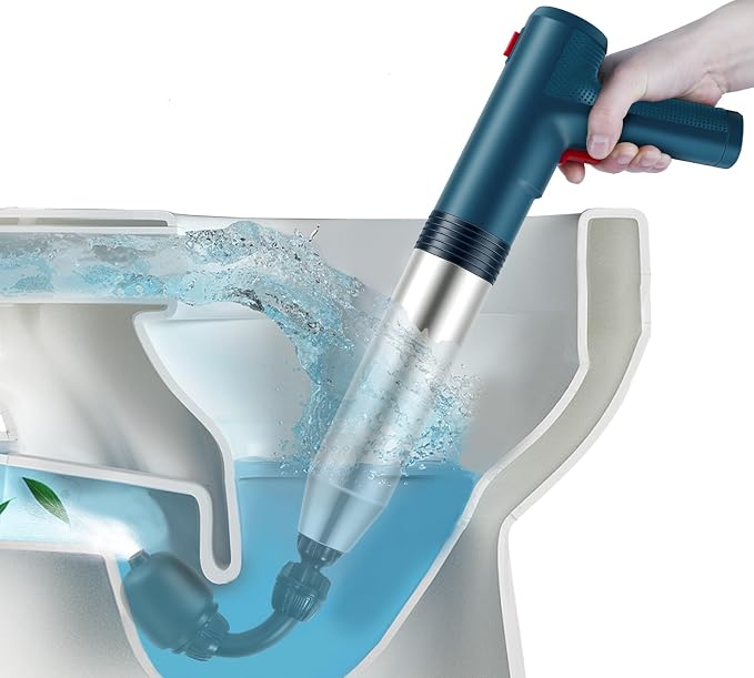Electric Toilet Plunger High Pressure Electric Air Drain Blaster Gun with Visual Barometer，Air Power Plunger for Bathroom,Kitchen Bathtub Toilet Floor Drain Clog Remover-Blue