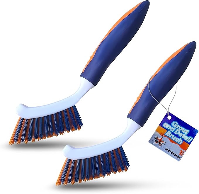 Bring It On Grout Cleaning Brush 2-Pack – Crevice Cleaning Brush with Stiff Nylon Bristles, 8-Inch Heavy-Duty Scrub Brush for Tile, Grout, Shower, Bathroom, Kitchen, Corners & Tight Spaces