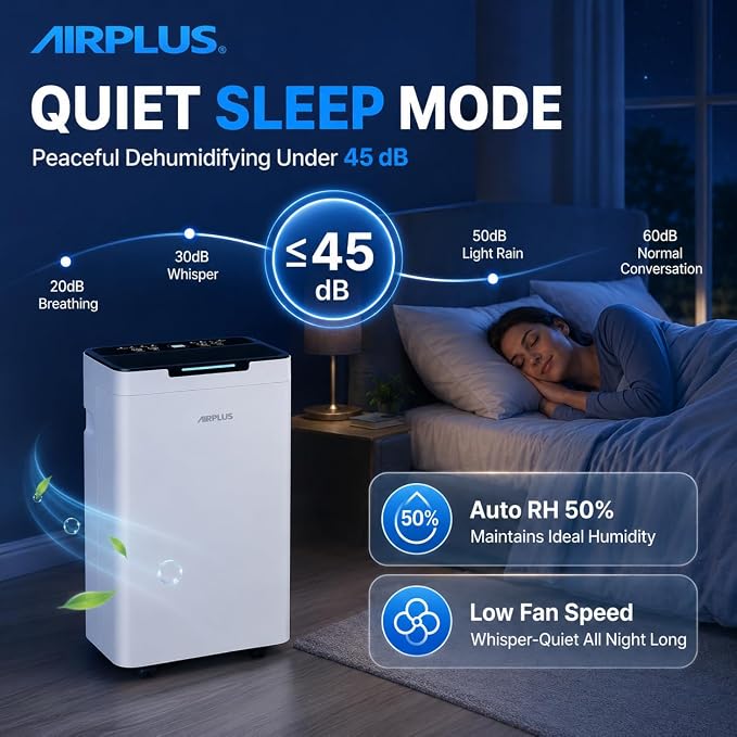 AIRPLUS 1600 Sq Ft Dehumidifier for Home and Basement, 30 Pint Portable Dehumidifiers with Drain Hose for Large Room, Quiet Sleep Mode Dehumidifier for Bedroom, RV De humidifier for Inside Camper