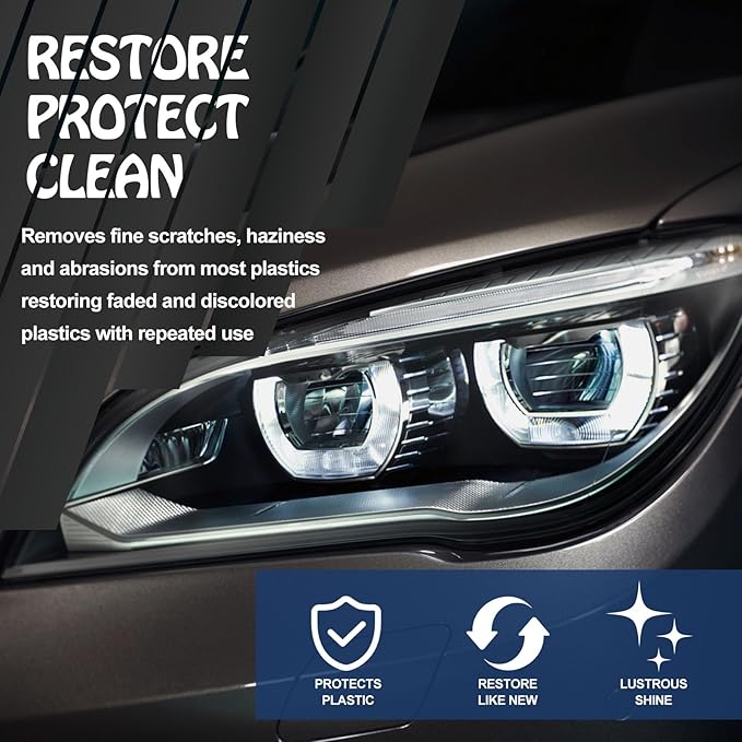 Plastic Cleaner and Polish, 3 Step Scratch Removal System for Clear Plastic and Acrylic Surfaces, Suitable for Light and Heavy Scratches or Blurry Surfaces